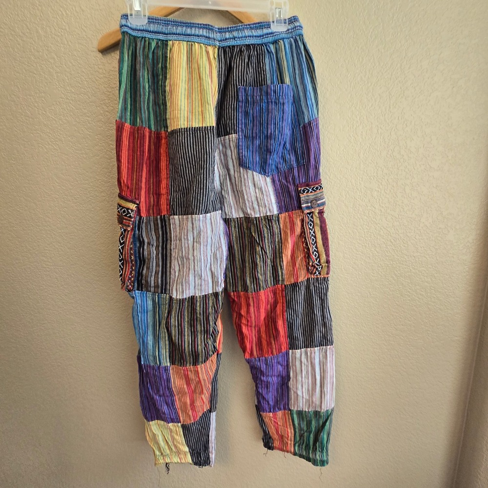 Boho Patchwork Celestial Rising International Pants M Mushroom Embroidery Cargo - Picture 8 of 16